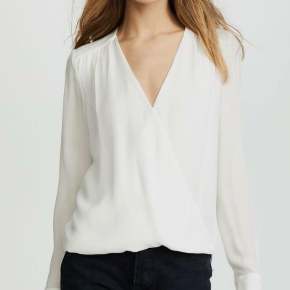 Veronica Beard - Ivory "Maya" Silk Drape Front Long Sleeve Blouse, Size 12